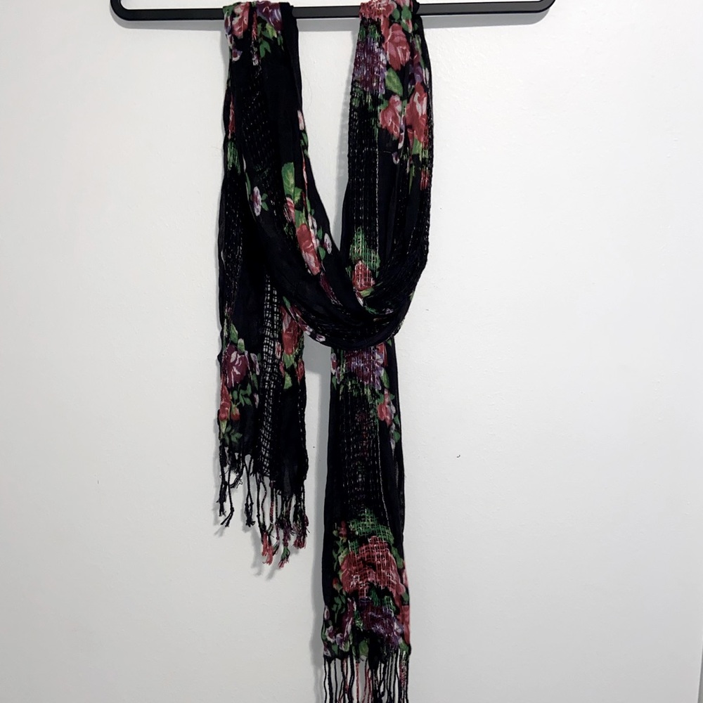 Light Weight Black Floral Scarf